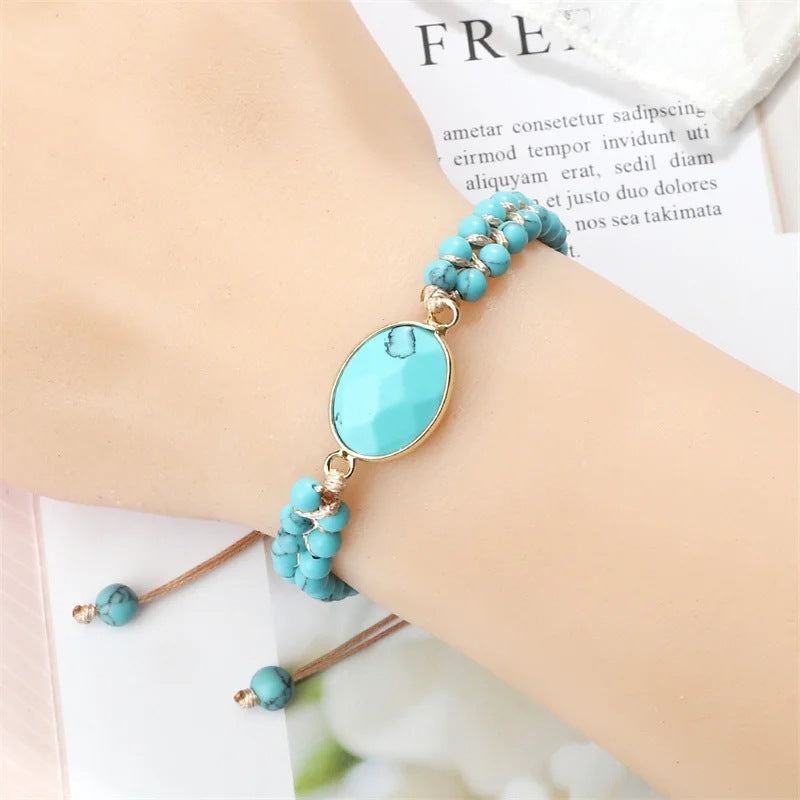 Hand-woven 4MM Natural Blue Turquoise Beads Irregular Bracelet - electronic accessories