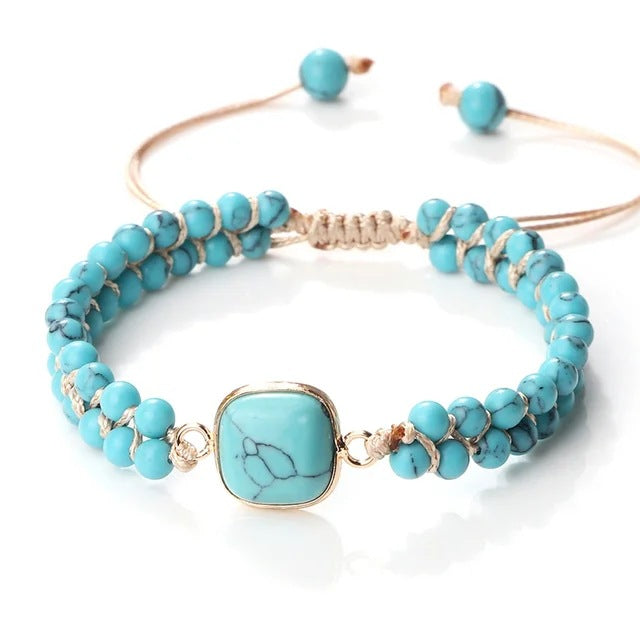 Hand-woven 4MM Natural Blue Turquoise Beads Irregular Bracelet - Square / 4mm - electronic accessories
