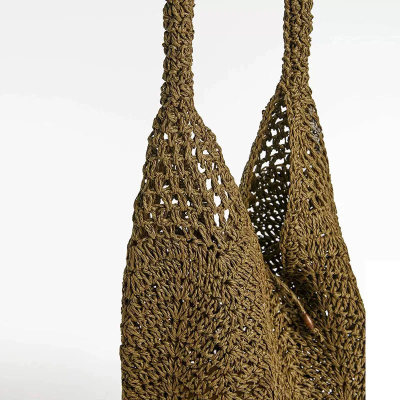 Handheld Straw Woven Bag - brown