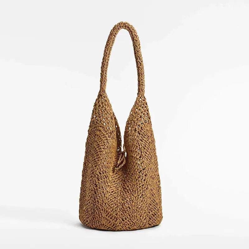 Handheld Straw Woven Bag - brown