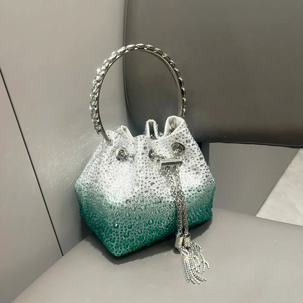 Handle Rhinestones Evening clutch Bag - Green