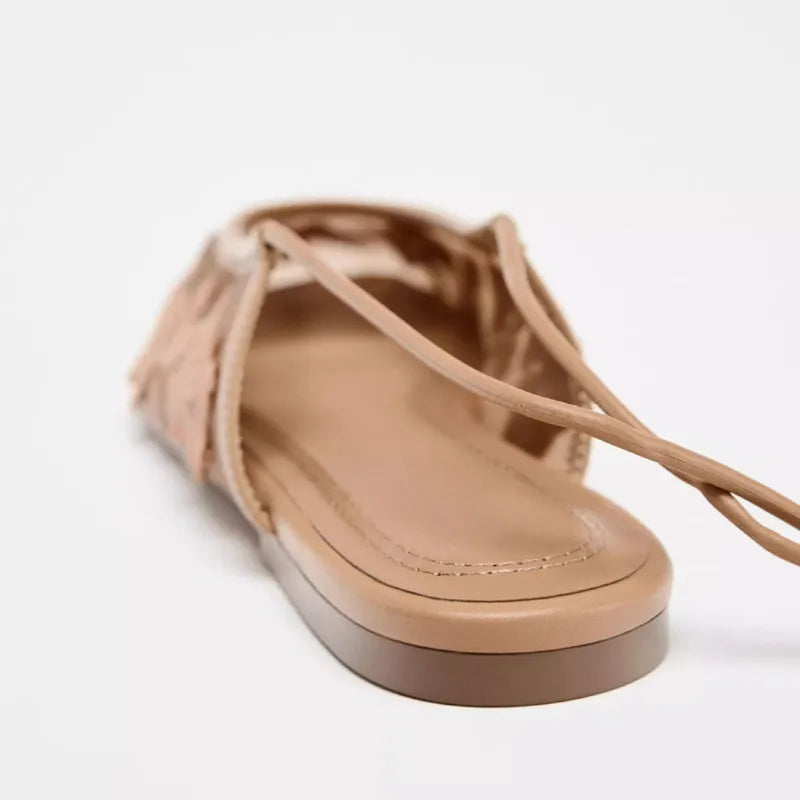 Handmade Embroider Floral Flat Sandals Women