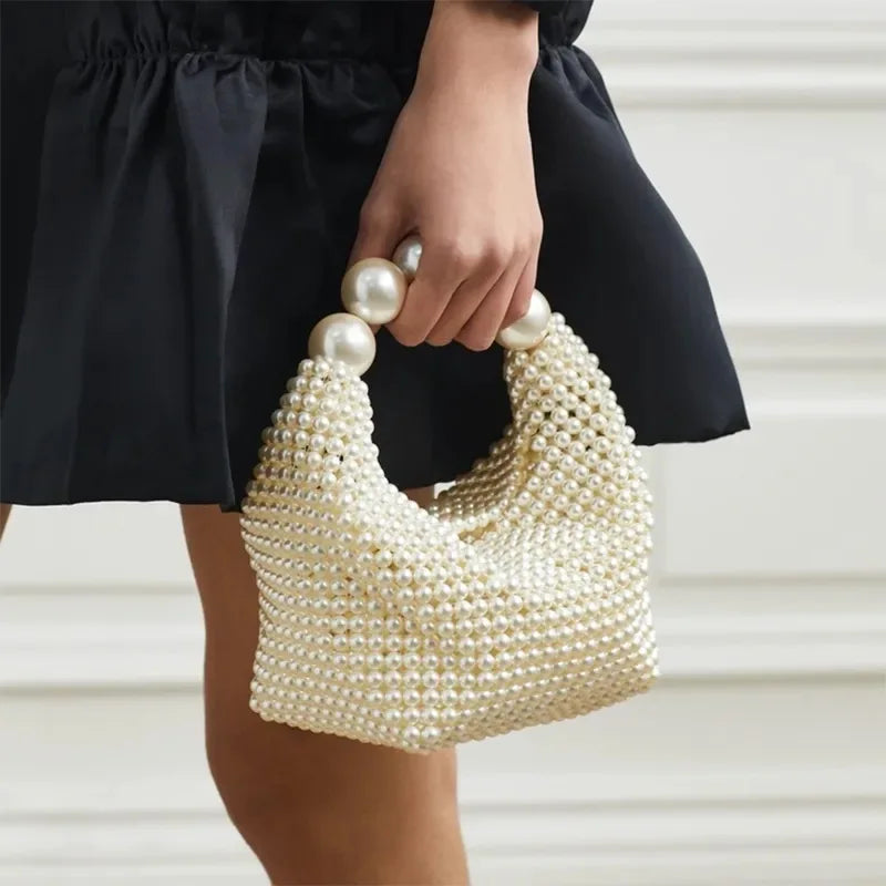 Handmade Pearl Handbags For Women - beige