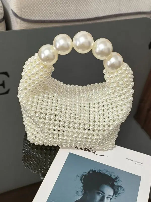 Handmade Pearl Handbags For Women - beige