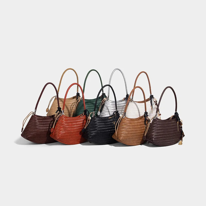 Handmade Weave PU Drawstring Tote Bags For Women - 2