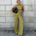 Hanging Green Pants Set Sleeveless Backless Two-piece