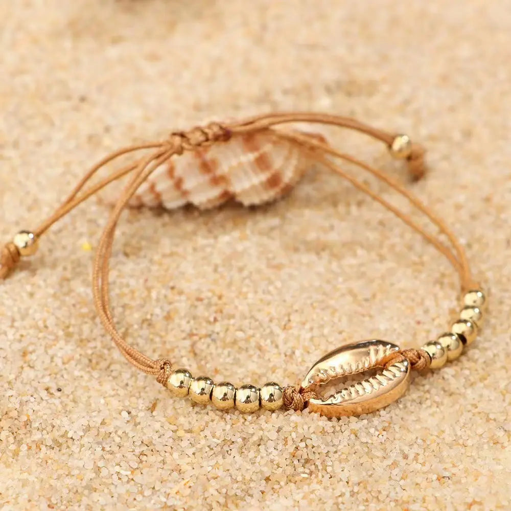 Hawaiian Style Casual Bracelet Shell Woven - Golden Brown Thread - electronic accessories
