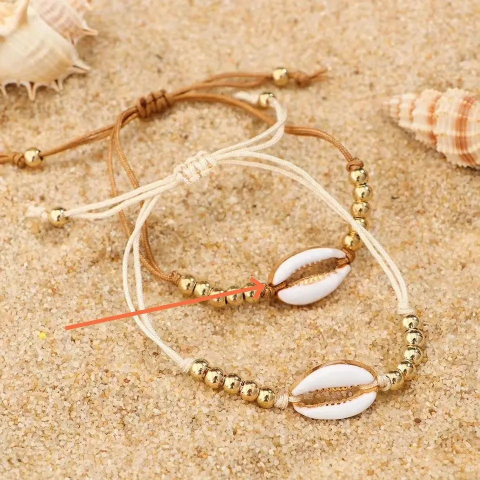 Hawaiian Style Casual Bracelet Shell Woven - White Brown Thread - electronic accessories