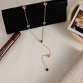 Heart Shape Colored Zircon Y-Shaped Chain Necklace Stainless Steel