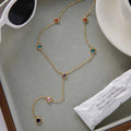 Heart Shape Colored Zircon Y-Shaped Chain Necklace Stainless Steel