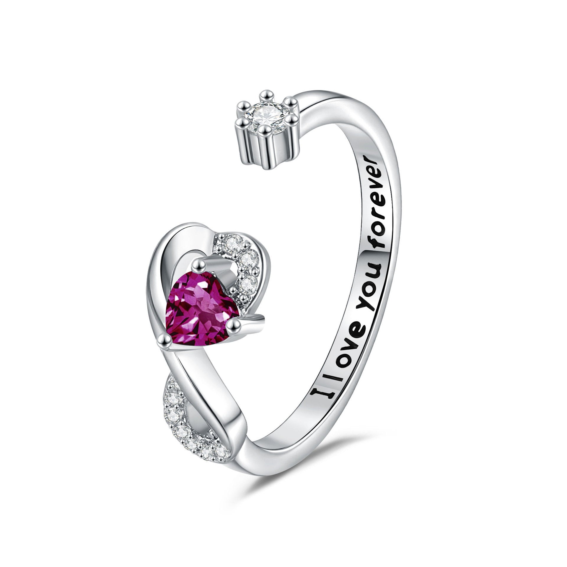 Heart-shaped Birthstone Women’s Ring Fashion - 2 Month Purple / Adjustable Opening - electronic accessories
