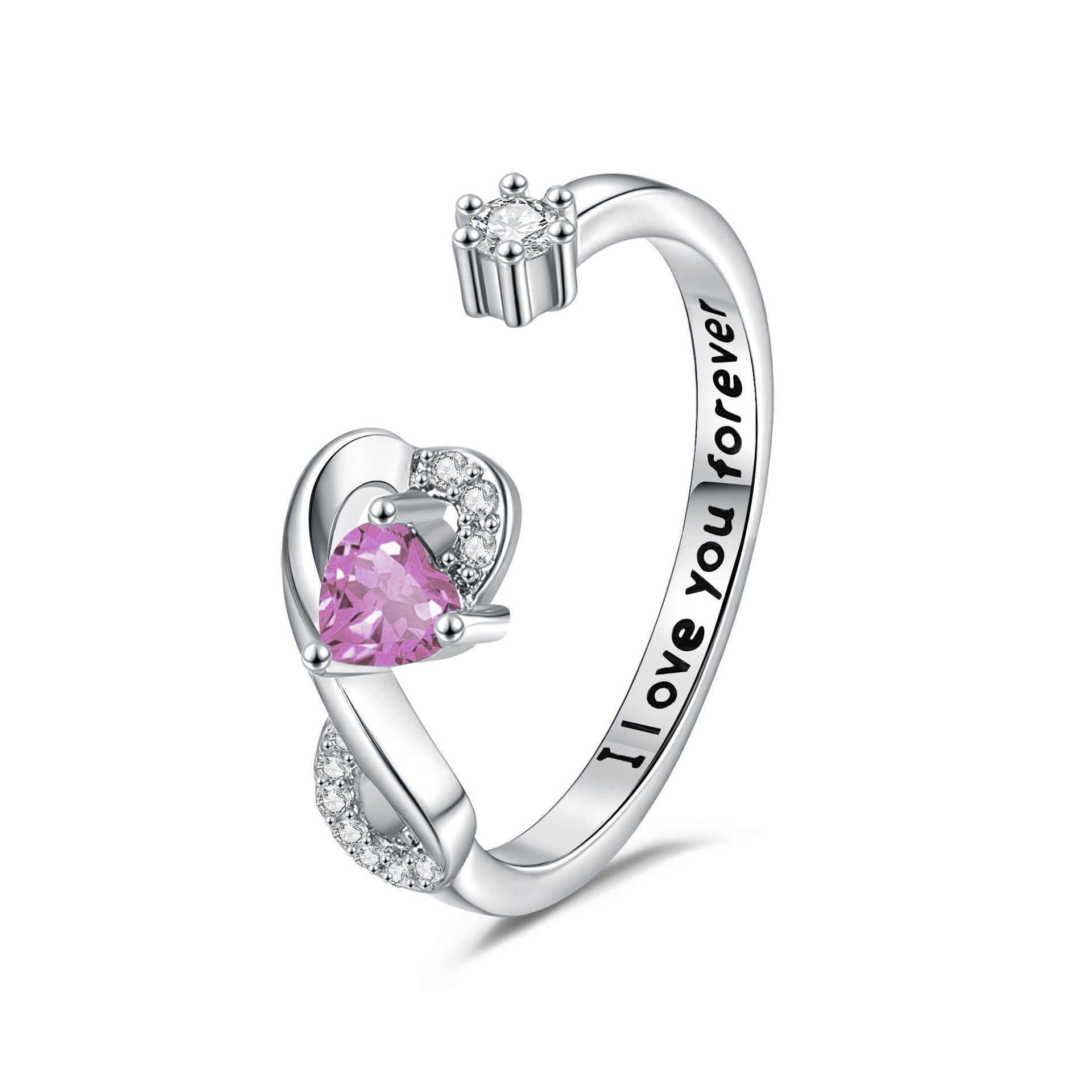 Heart-shaped Birthstone Women’s Ring Fashion - June Light Purple / Adjustable Opening - electronic accessories