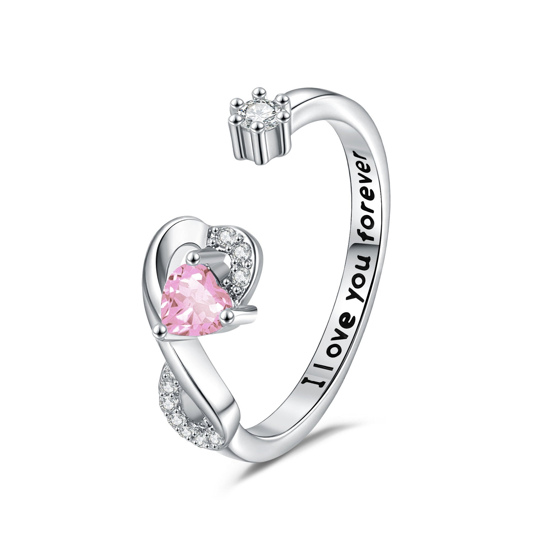 Heart-shaped Birthstone Women’s Ring Fashion - Pink In October / Adjustable Opening - electronic accessories