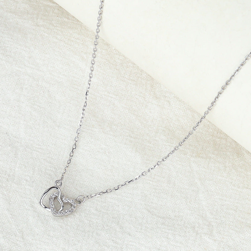 Heart-shaped Collarbone Necklace - White Gold Color / 925 Silver - electronic accessories
