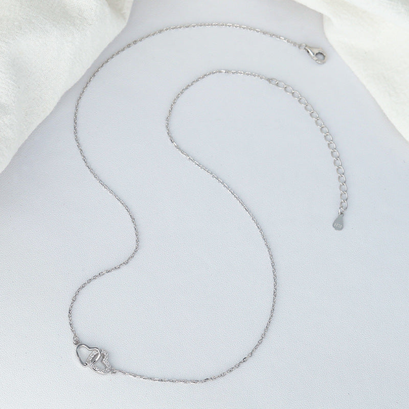 Heart-shaped Collarbone Necklace - White Gold Color / 925 Silver - electronic accessories