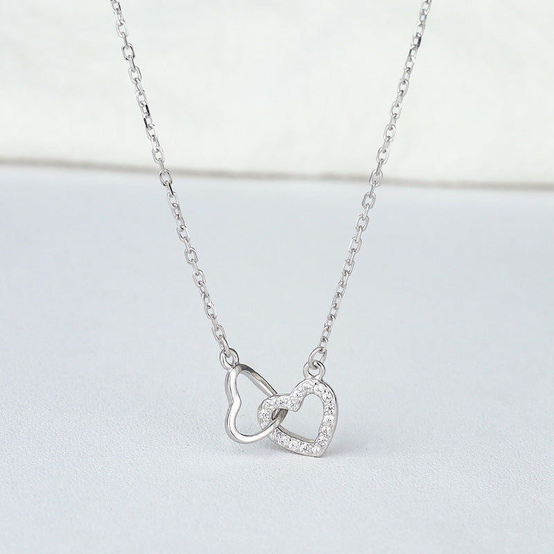 Heart-shaped Collarbone Necklace - White Gold Color / 925 Silver - electronic accessories