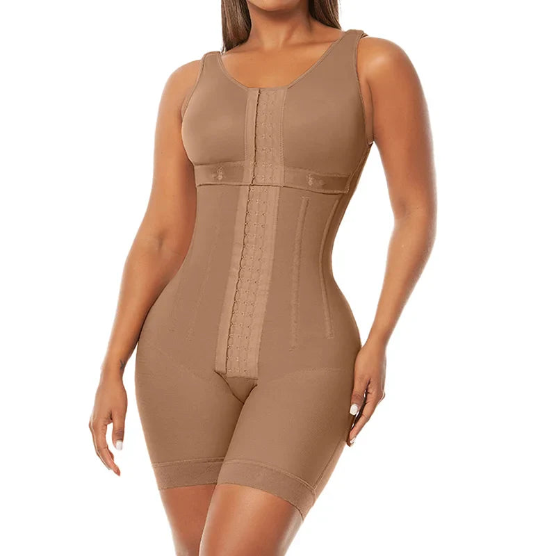 High Compression With Bones Shapewear Post-operative Waist Trainer - Coffee / S