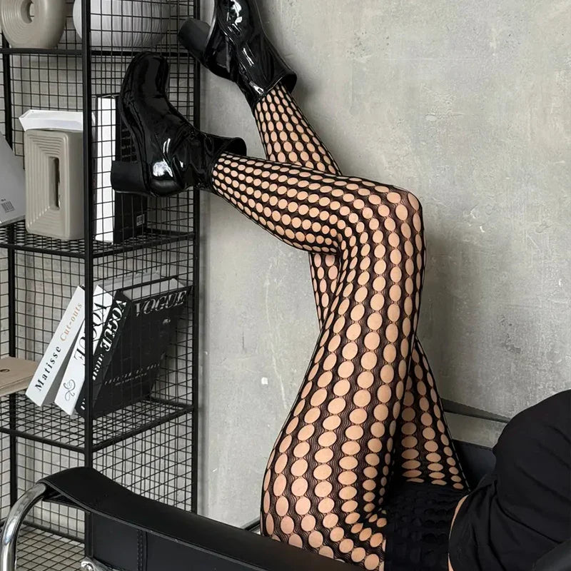 High Elastic Black Hollowed Lace Fishnet Patterned Tights for Women - Style 5 / Fit 40-70kg