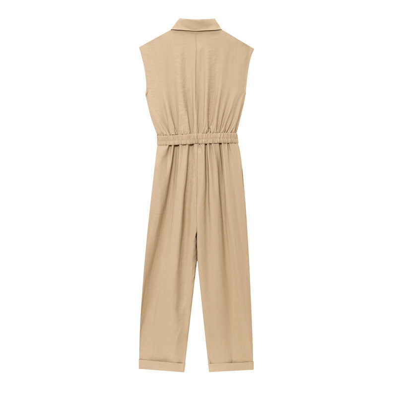 High-grade Sleeveless Slim With Belt Jumpsuit - Other