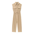 High-grade Sleeveless Slim With Belt Jumpsuit - Other
