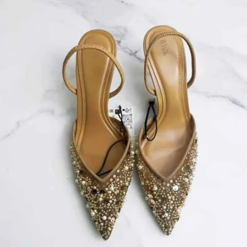 High Heeled Shoes Sequin Pearl Stiletto