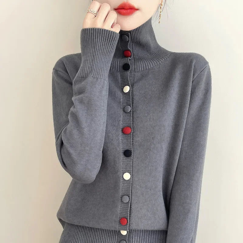 High Neck Knitted Sweater Cardigan Women’s