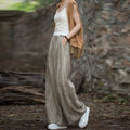 High Quality Cotton Linen Wide Leg Pants Women - Beige / One Size