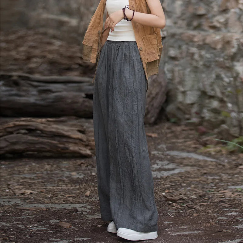 High Quality Cotton Linen Wide Leg Pants Women - Gray / One Size