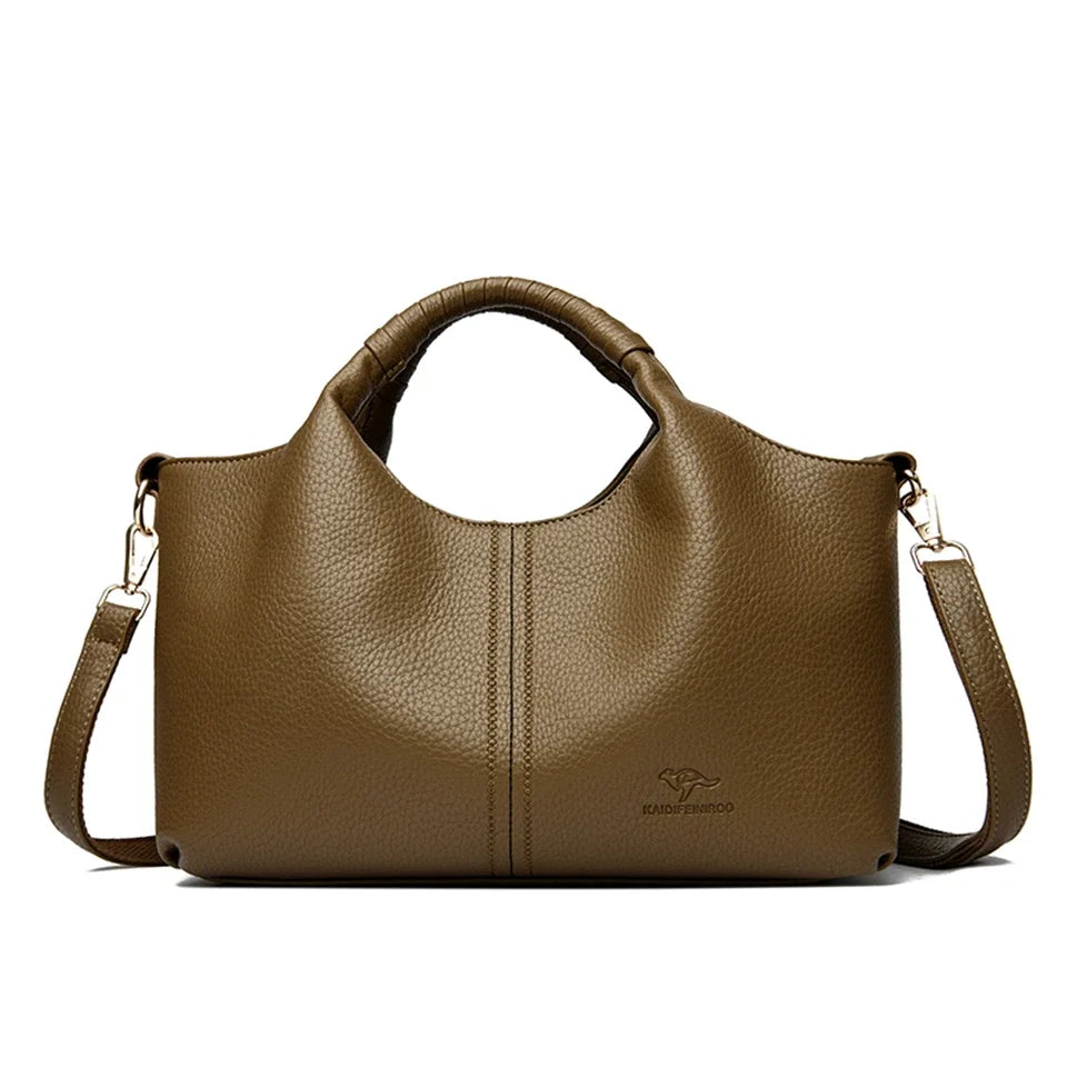High Quality Soft Leather Women’s Handbag Tote Bag - Khaki