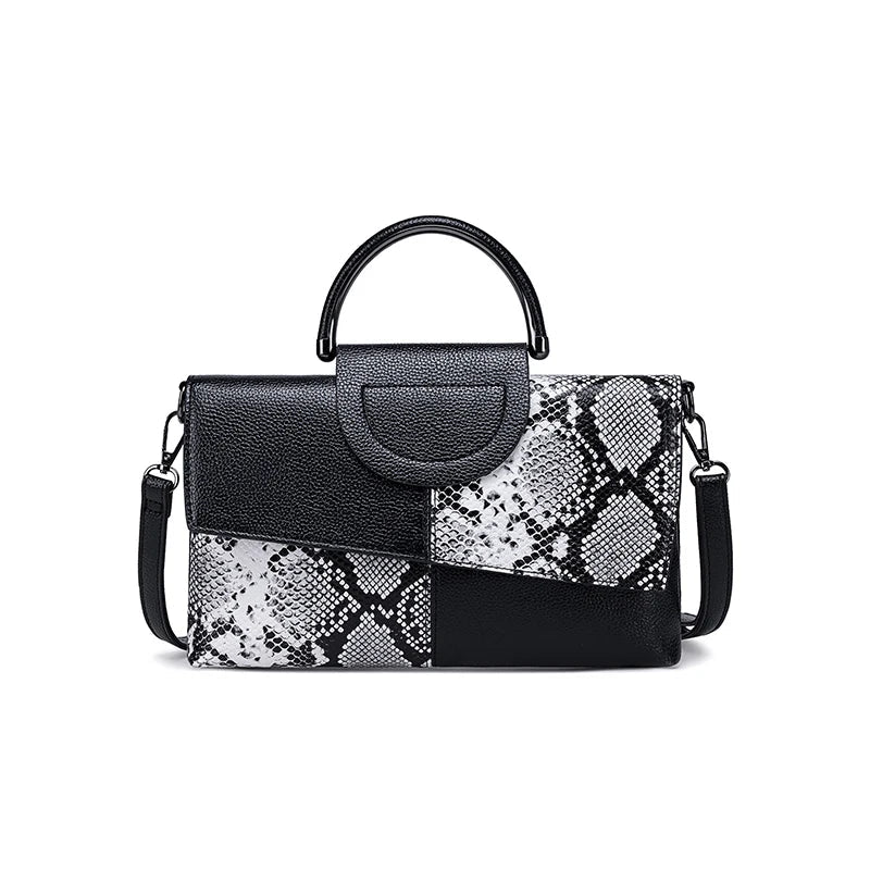 High Quality Soft PU Leather Handbag Women - black white