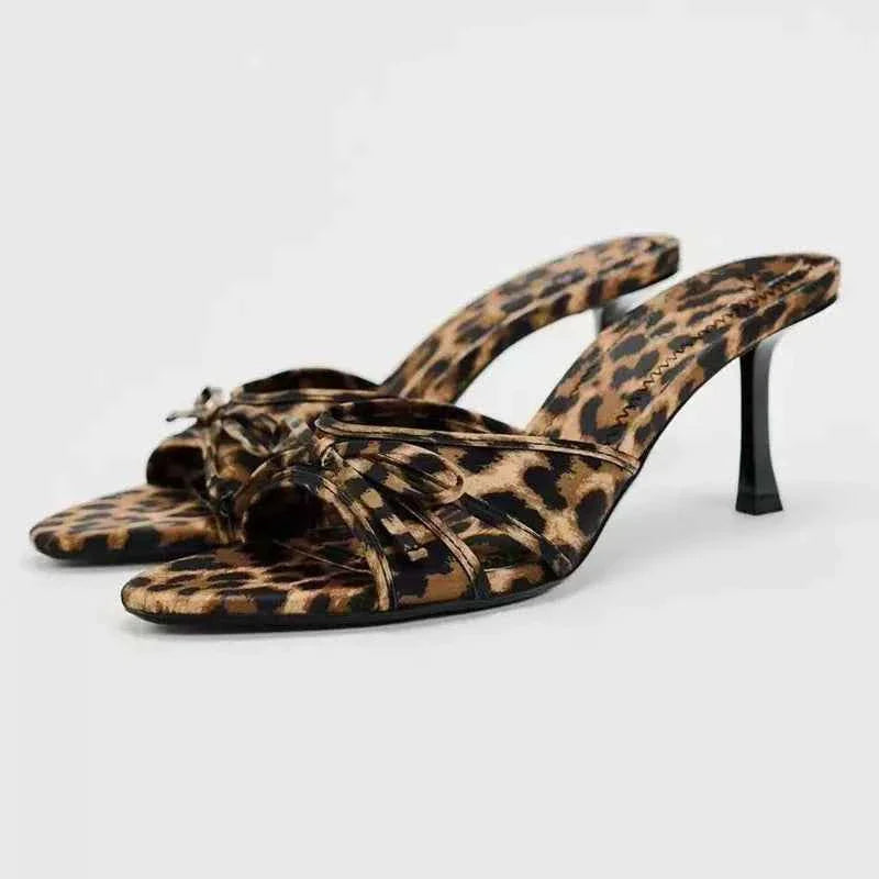 High Quality Women Shoes Bow Knot Leopard Print High Heel