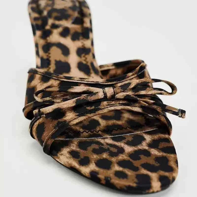 High Quality Women Shoes Bow Knot Leopard Print High Heel