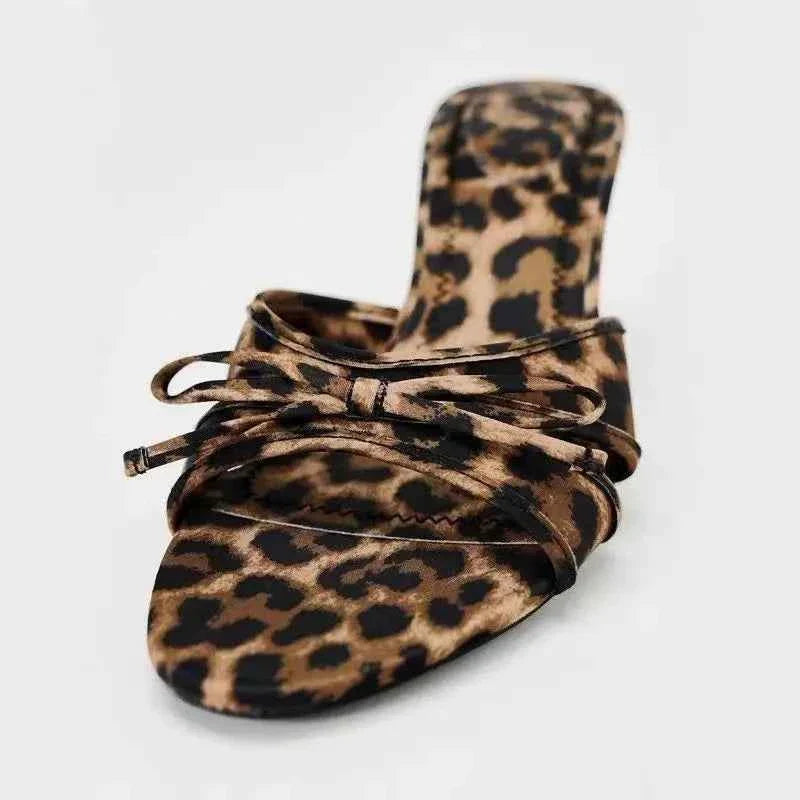 High Quality Women Shoes Bow Knot Leopard Print High Heel