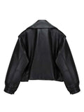 High Street Women Lapel Loose Pu Faux Leather Short Jacket