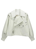 High Street Women Lapel Loose Pu Faux Leather Short Jacket