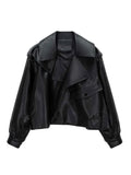 High Street Women Lapel Loose Pu Faux Leather Short Jacket