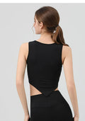 High Strength Women Yoga Irregular Lower Hem Shoulder Hollow Out Tank Top