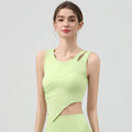 High Strength Women Yoga Irregular Lower Hem Shoulder Hollow Out Tank Top - green / M