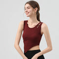 High Strength Women Yoga Irregular Lower Hem Shoulder Hollow Out Tank Top - red / XL