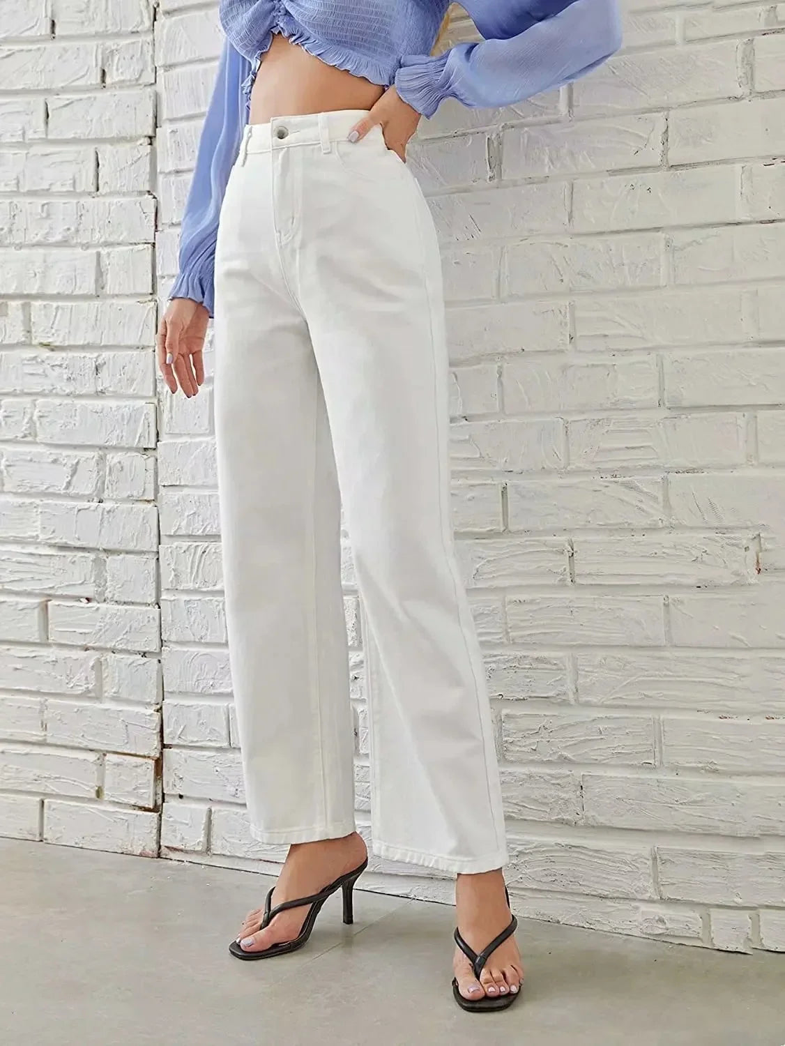 High Waist Wide Leg Jeans Women - S / White straight