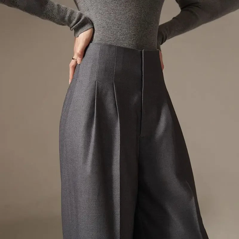 High Waist Wide Leg Pants Draping Effect Tight Long - Dark Gray / XXL