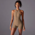 Hollow Backless Scrunch Butt Sport Jumpsuit - Cocoa color / XL / CHINA