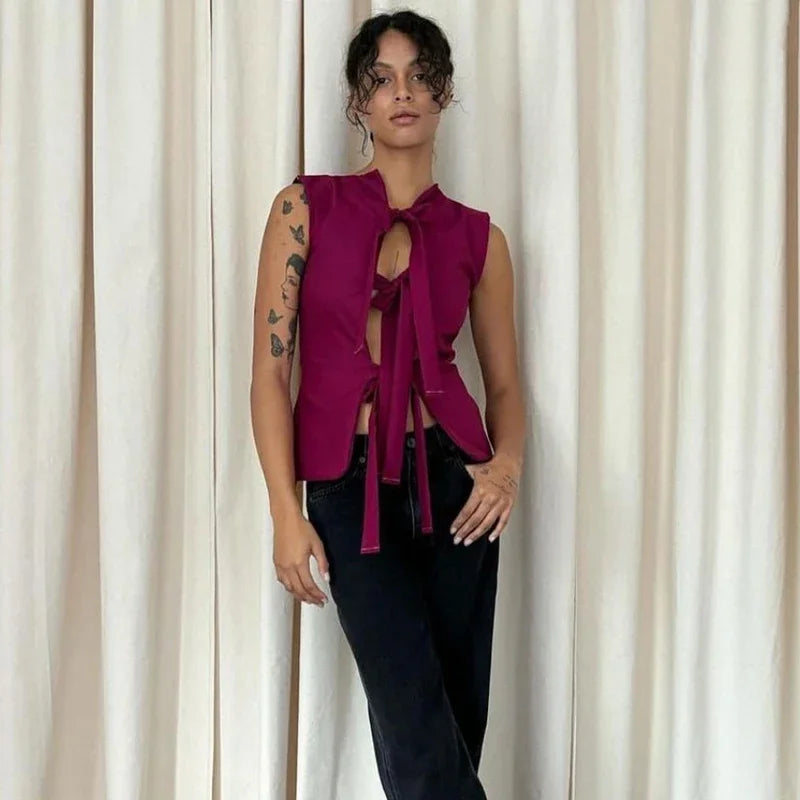 Hollow Bandage Vest Top - PURPLE / M