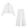 Hollow Embroidered Jacket Wide Leg Trousers - Other