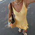 Hollow Knitted Mini Dress For Women - Yellow One Size / M