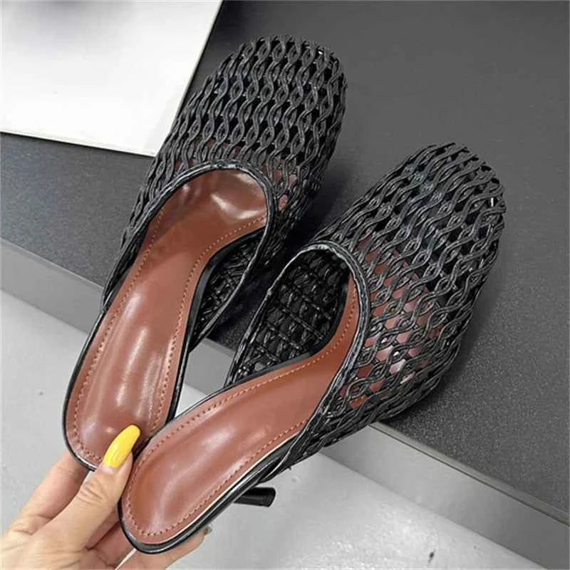 Hollow Out Breathable Mesh Weaving Women Slippers
