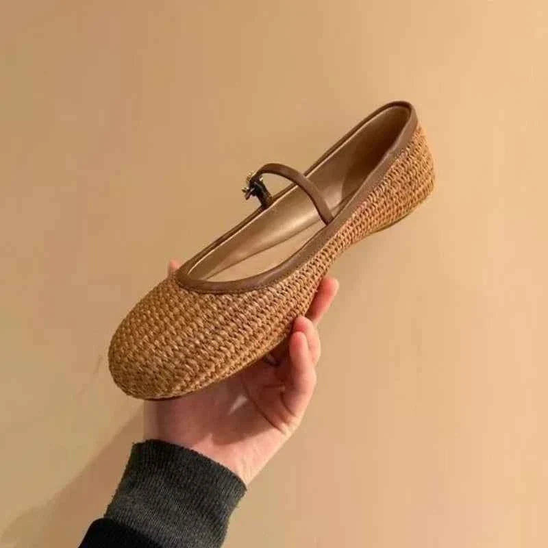 Hollow Out Design Sandals Square Toe Buckle Strap Flats