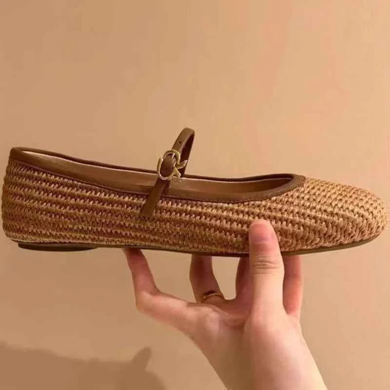 Hollow Out Design Sandals Square Toe Buckle Strap Flats