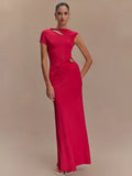 Hollow Out Gold Clasp Maxi Dress For Women - Rose Red / L