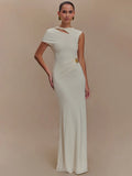 Hollow Out Gold Clasp Maxi Dress For Women - WHITE / L
